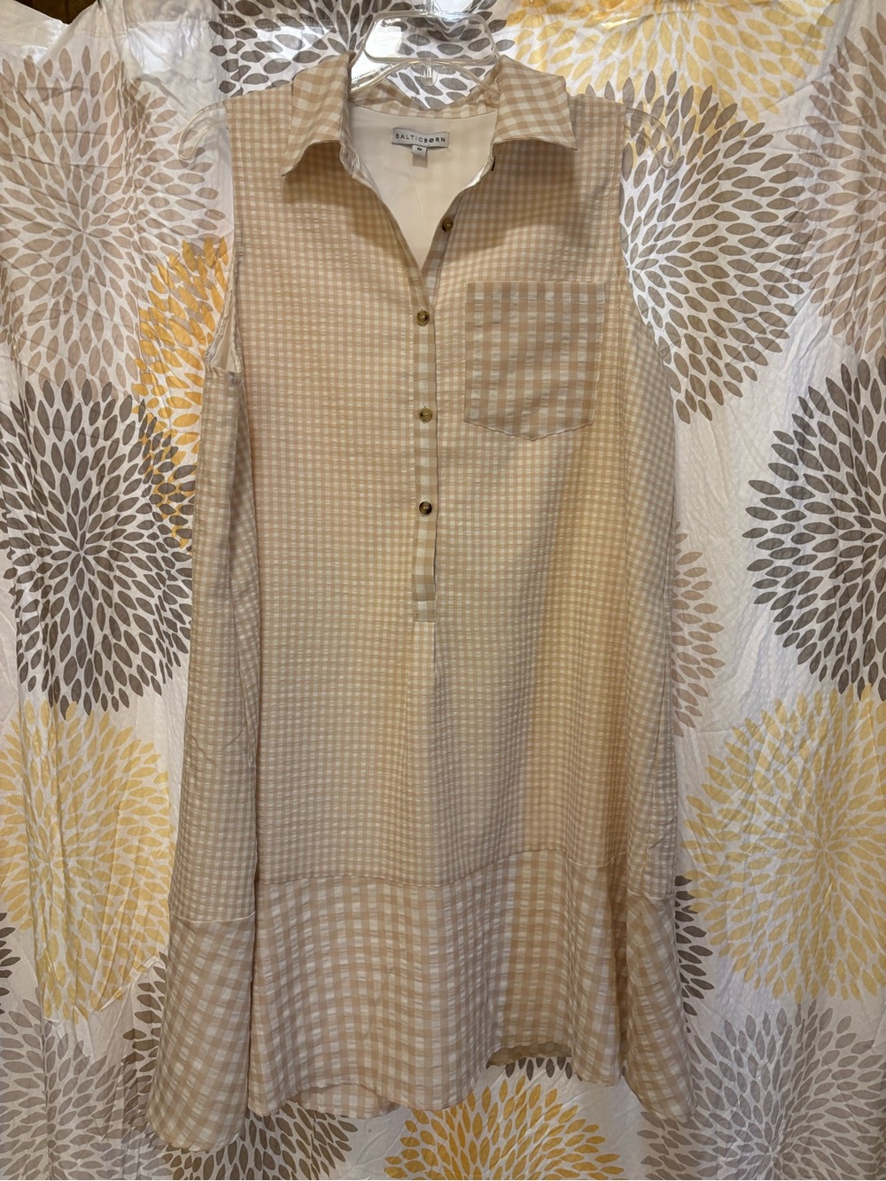 Baltic Born Beige Gingham Midi Shirt Dress
